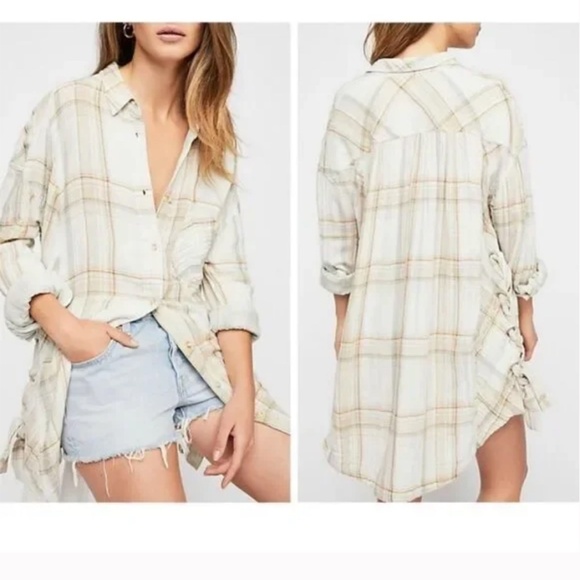 FREE PEOPLE Nordic Day Top In Ivory  Button down plaid shirt - XS - Picture 4 of 17